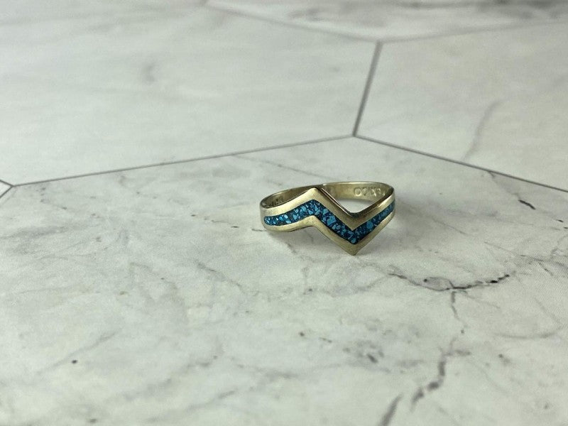 Vintage 925 Sterling Silver Malachite Mosaic Ring Size 6