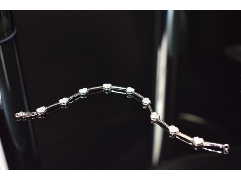 925 Sterling Silver CZ Bracelet "Hearts" Size 7 In