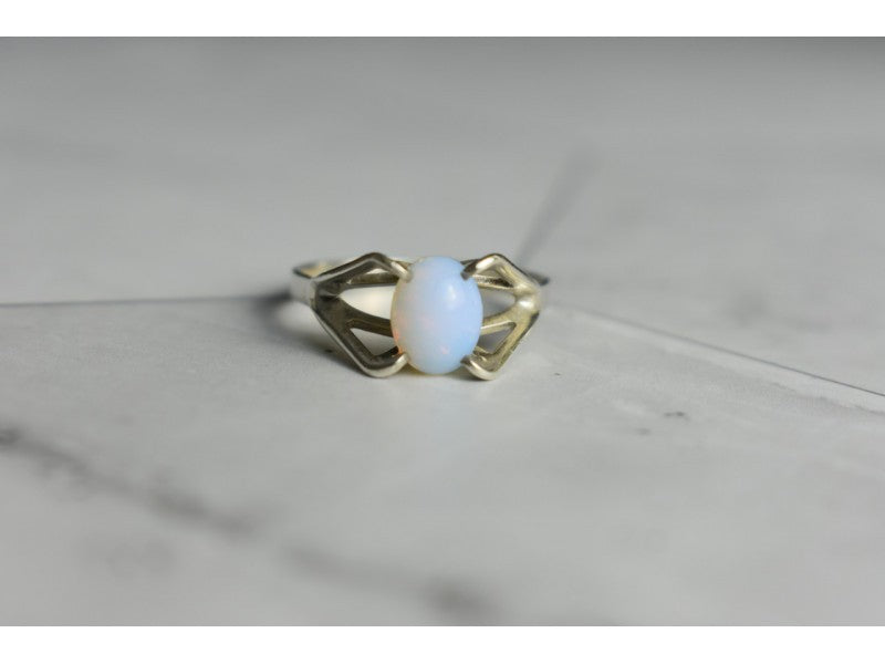 925 Sterling Silver Opal Ring Size 6.5