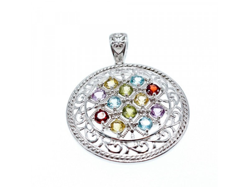 925 Sterling Silver Multi Gemstones Pendant