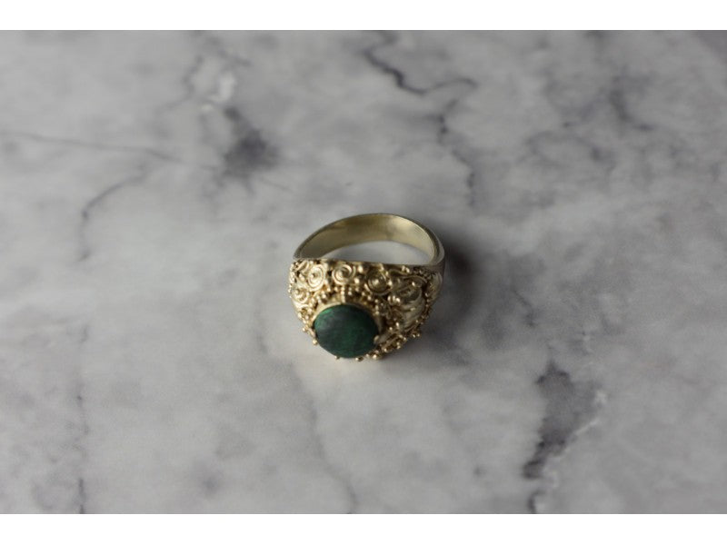 Vintage 925 Sterling Silver Malachite Ring Size 5.5