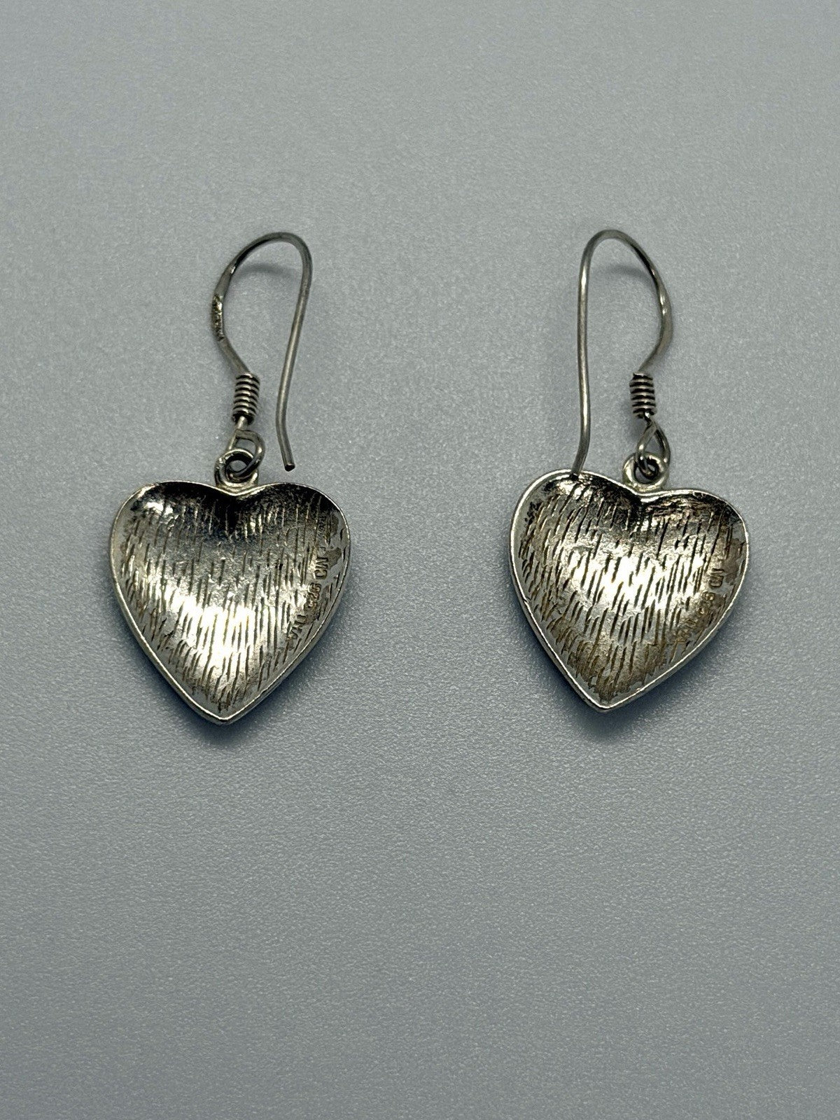 Vintage 925 Sterling Silver Abalone Shell heart Dangle Earrings
