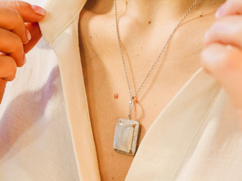 925 Sterling Silver Moonstone & CZ Chain With Pendant