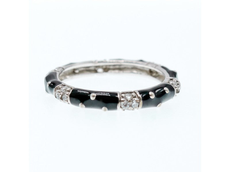 925 Sterling Silver Black Enamel & CZ Band Ring Size 11