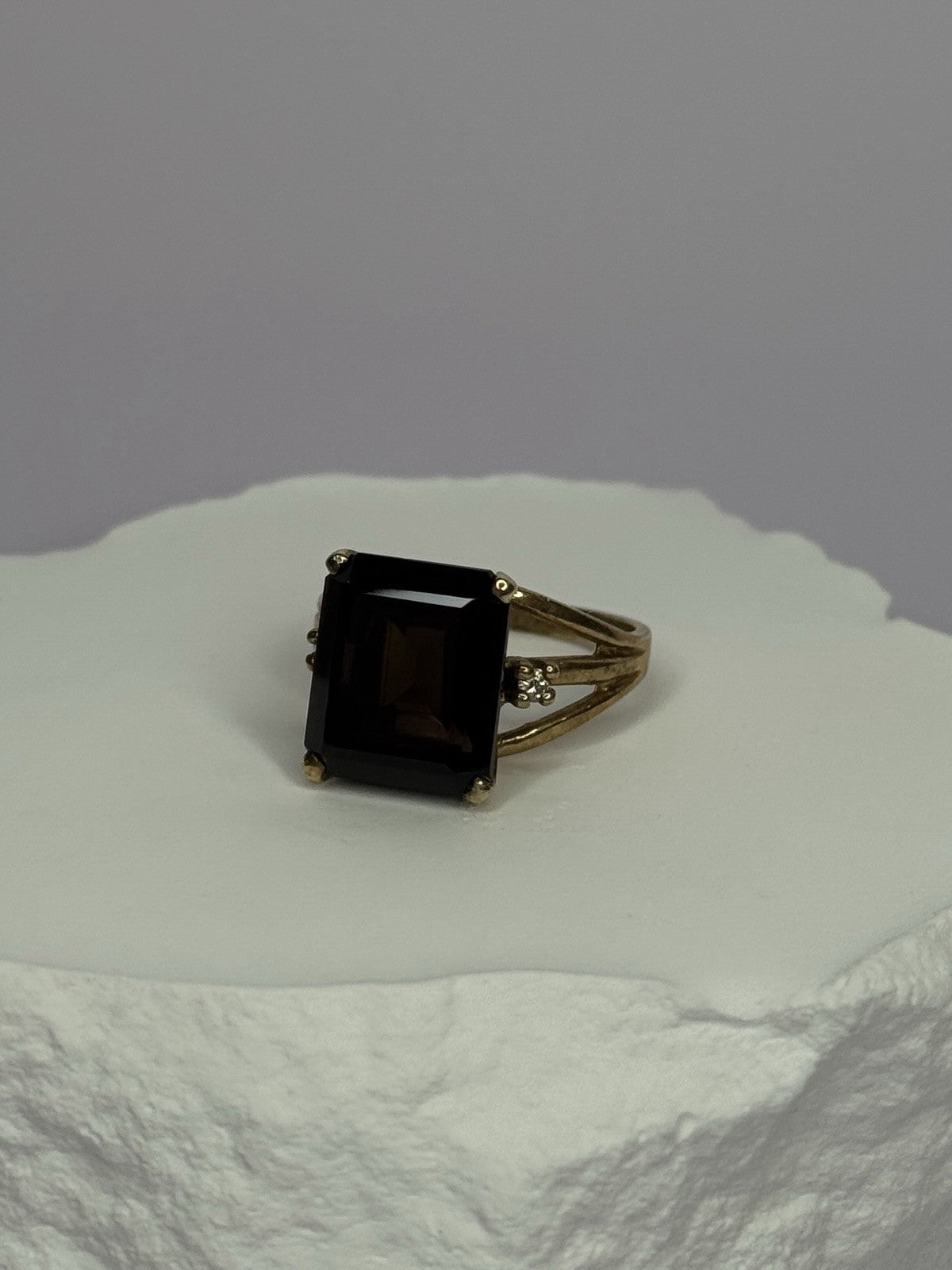 10K Yellow Gold Brown Tourmaline & Diamonds Ring Size 6