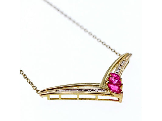 925 Sterling Silver Gold Plated Pink Topaz & Diamonds Necklace
