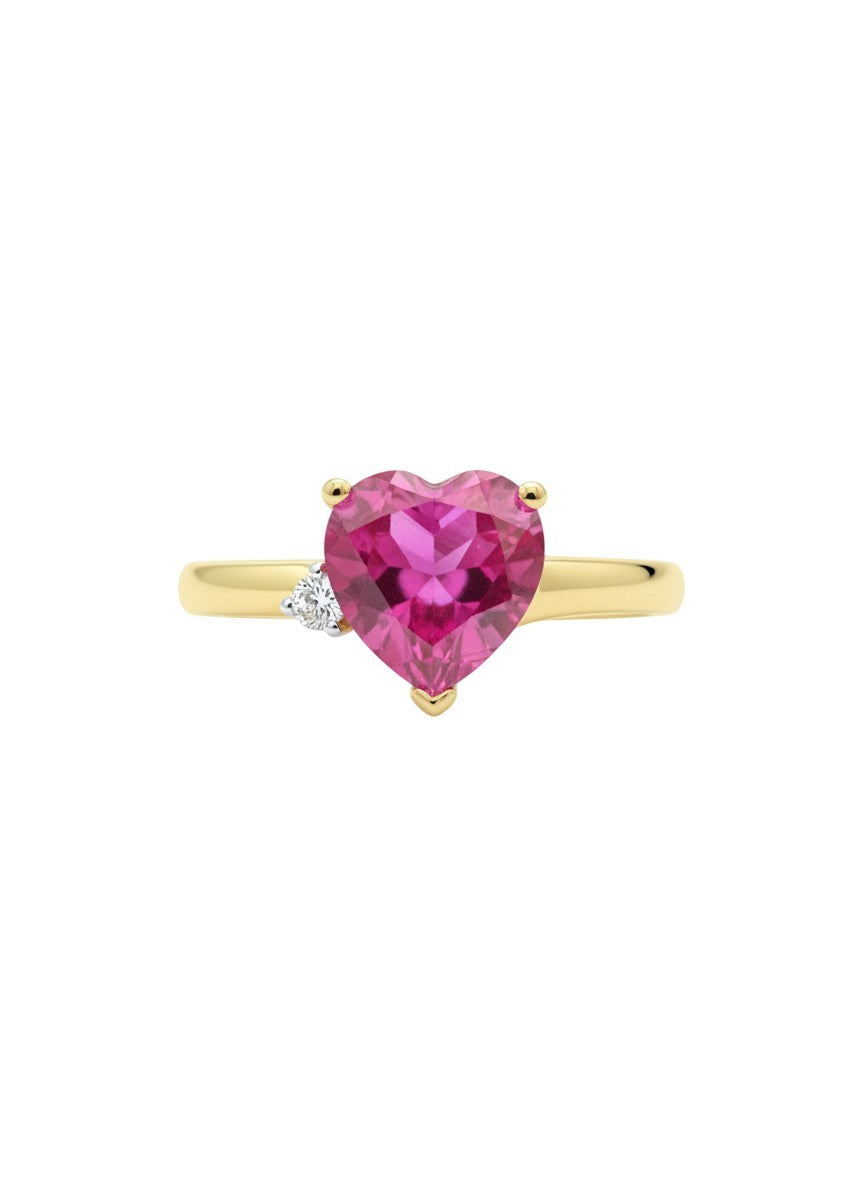 GTR 10K Yellow Gold Pink Sapphire Heart & Diamond Ring Size 7