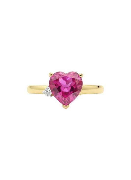 GTR 10K Yellow Gold Pink Sapphire Heart & Diamond Ring Size 7