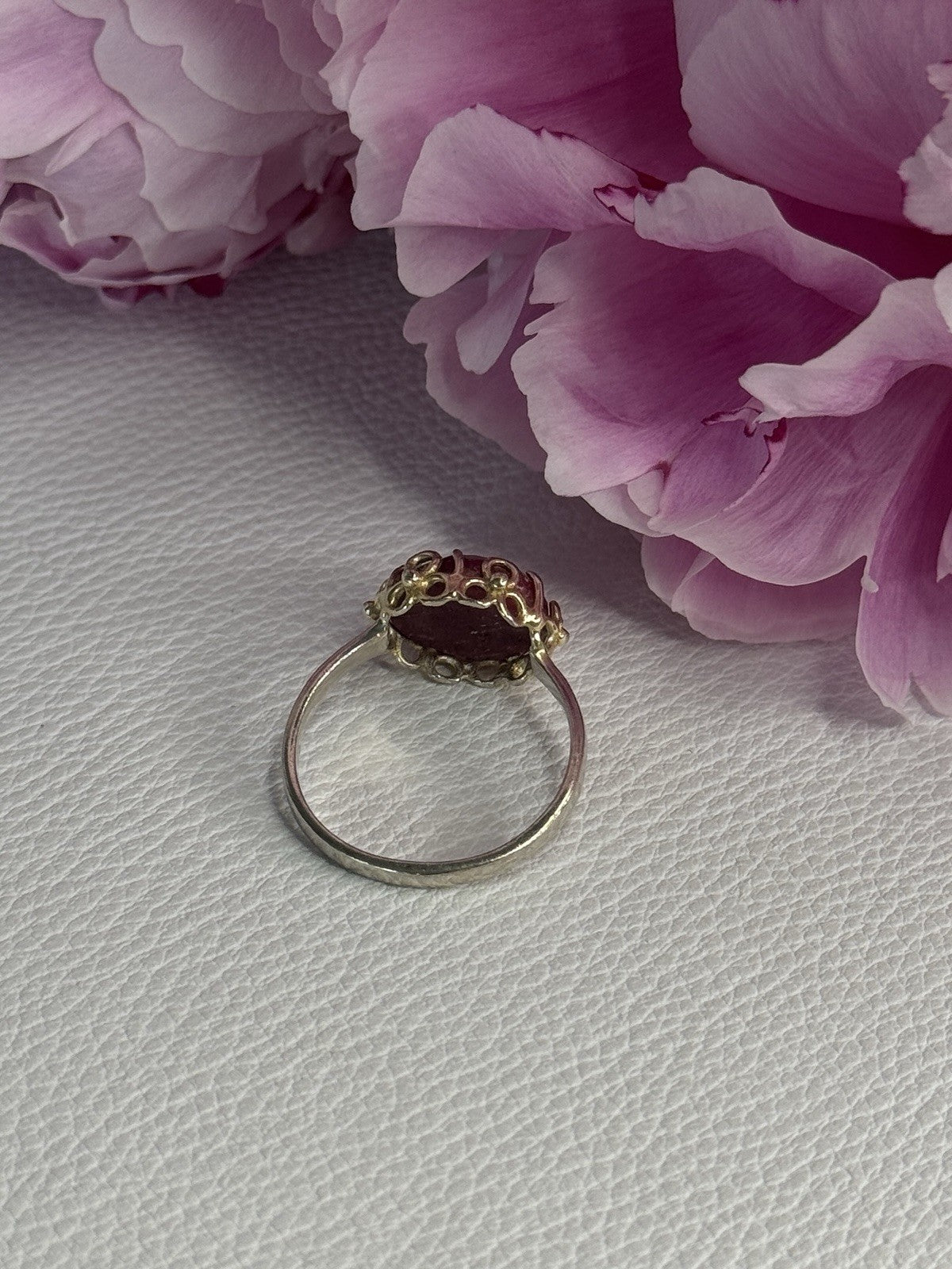 925 Sterling Silver Gold Plated Part Ruby Ring Size 8