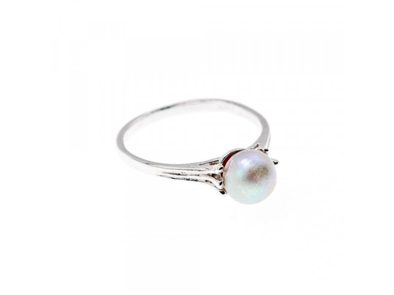 925 Sterling Silver Pearl Classic Ring Size 6.5