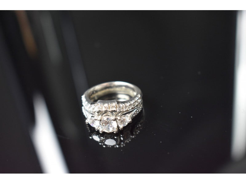 925 Sterling Silver CZ Double Ring Size 6.5