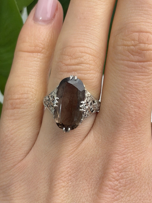 925 Sterling Silver Brown Tourmaline Ring Size 7