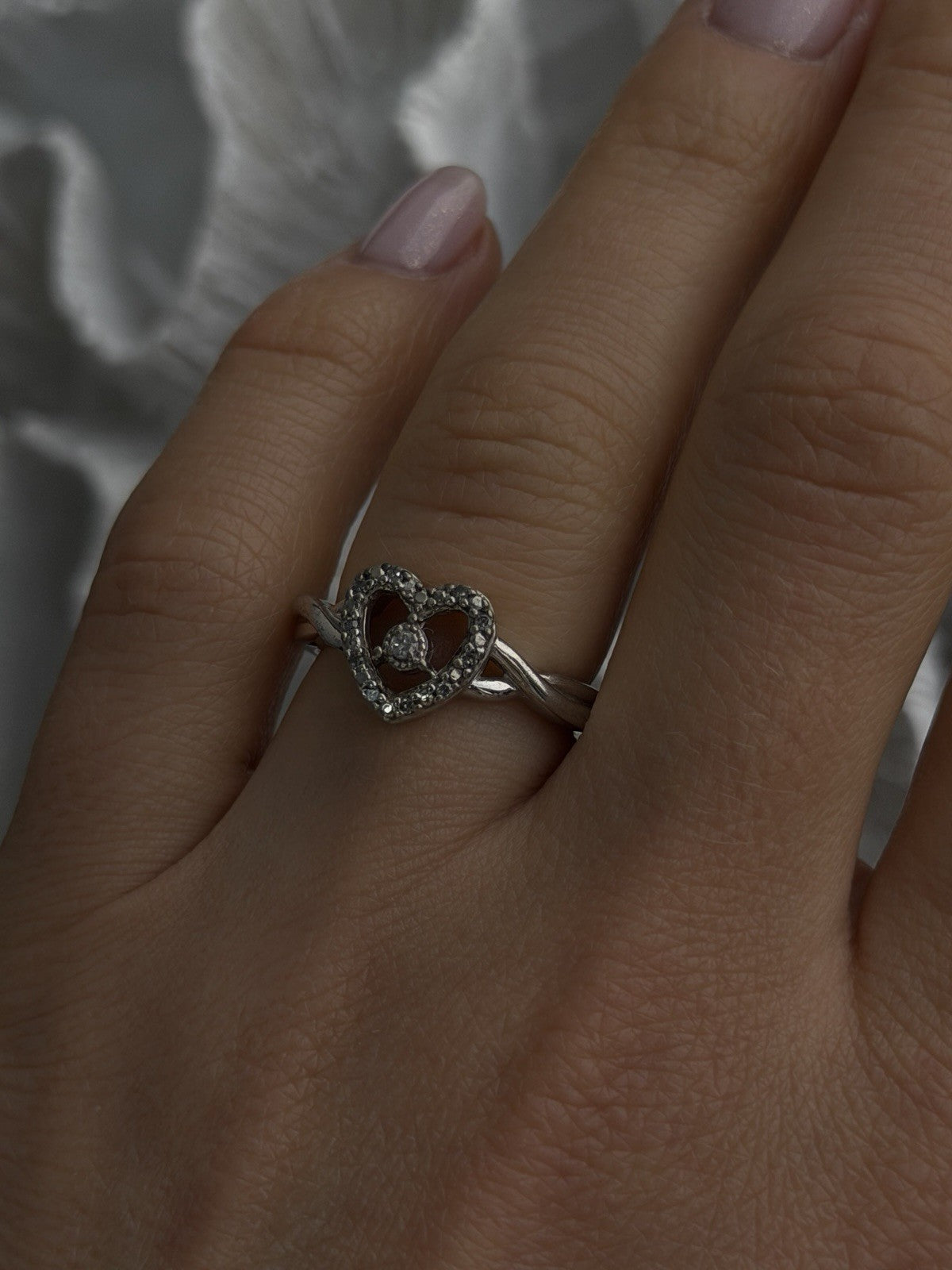 925 Sterling Silver White Colorless Topaz Heart Ring Size 7