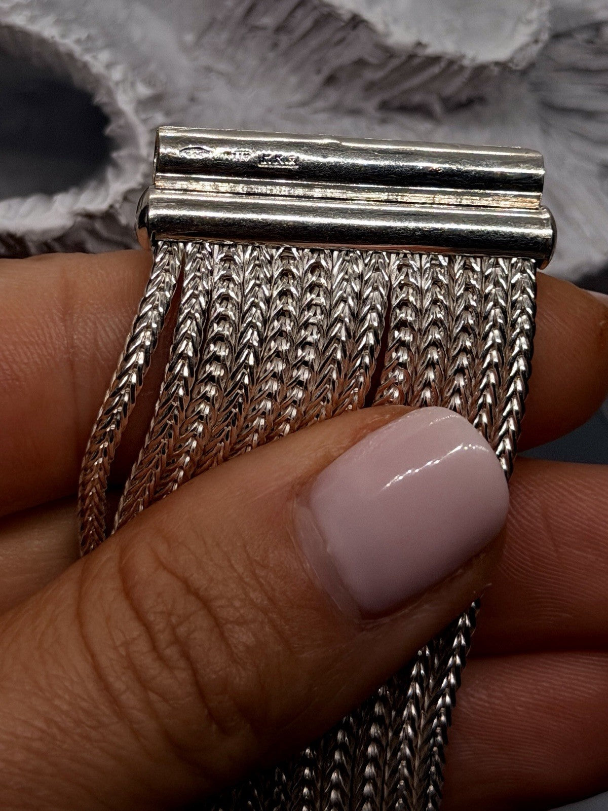 Italy 925 Sterling Silver 13 Multi-Strand Woven Chain Cuff Bracelet 7