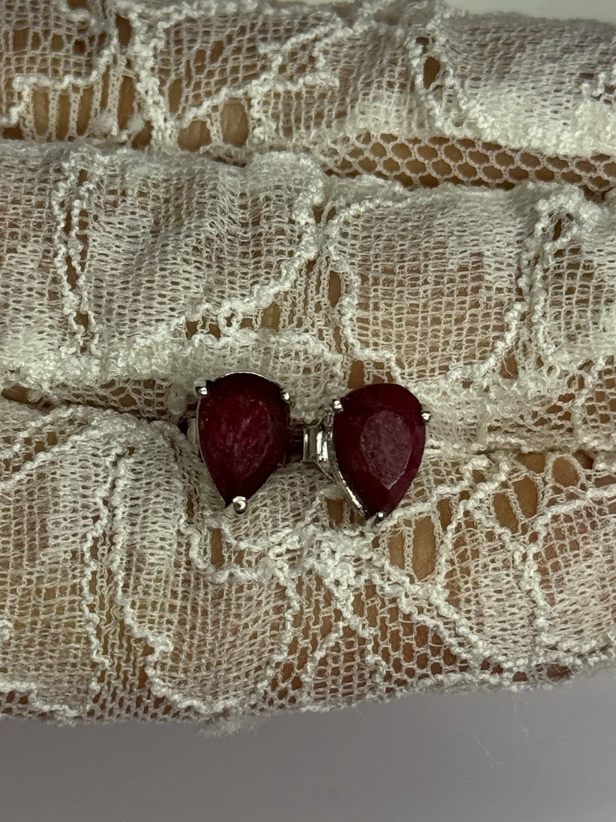925 Sterling Silver Ruby Earrings Length 0.37 Inch