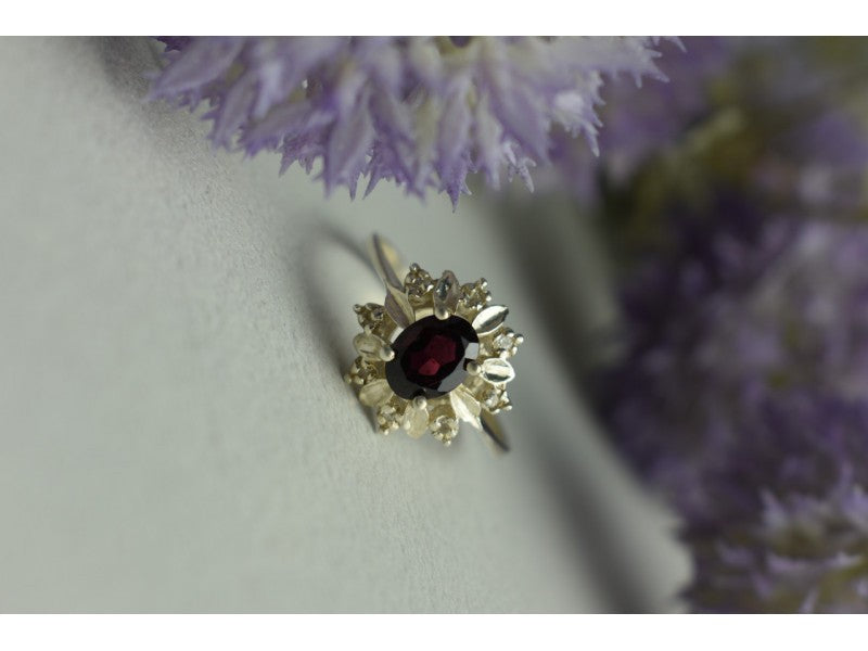 925 Sterling Silver Rubellite & CZ Ring Size 11