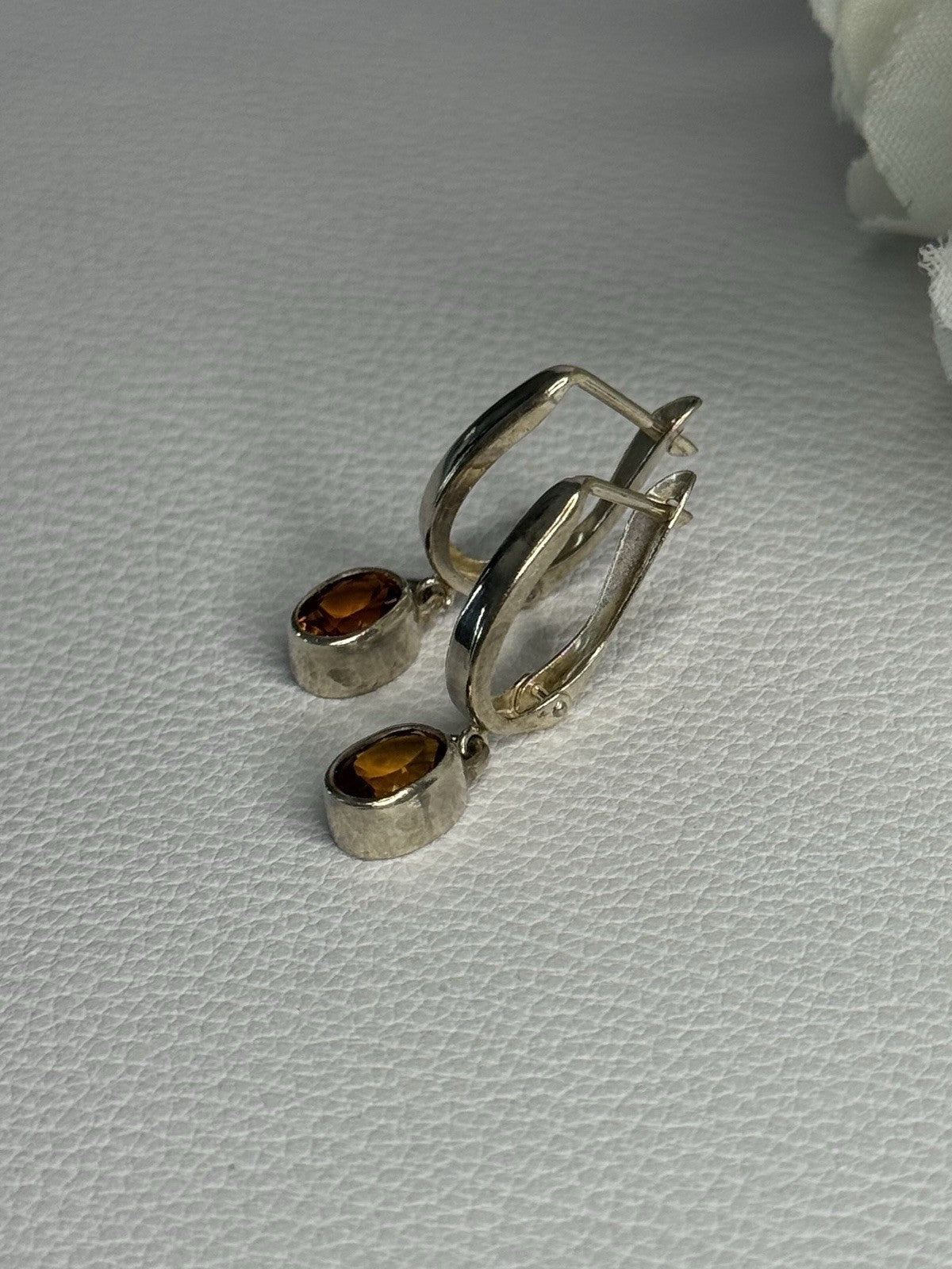 925 Sterling Silver Hessonite Earrings Length 1 Inch