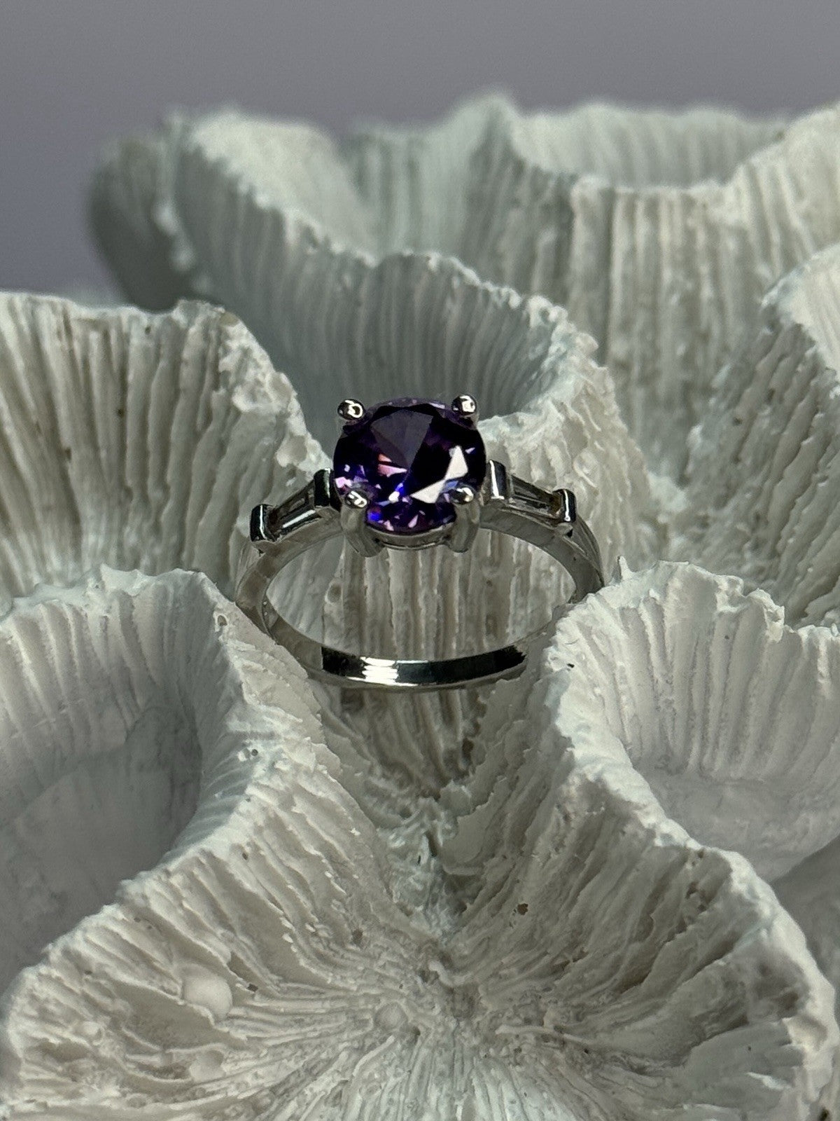 925 Sterling Silver Purple & White Spinel Ring Size 6.5