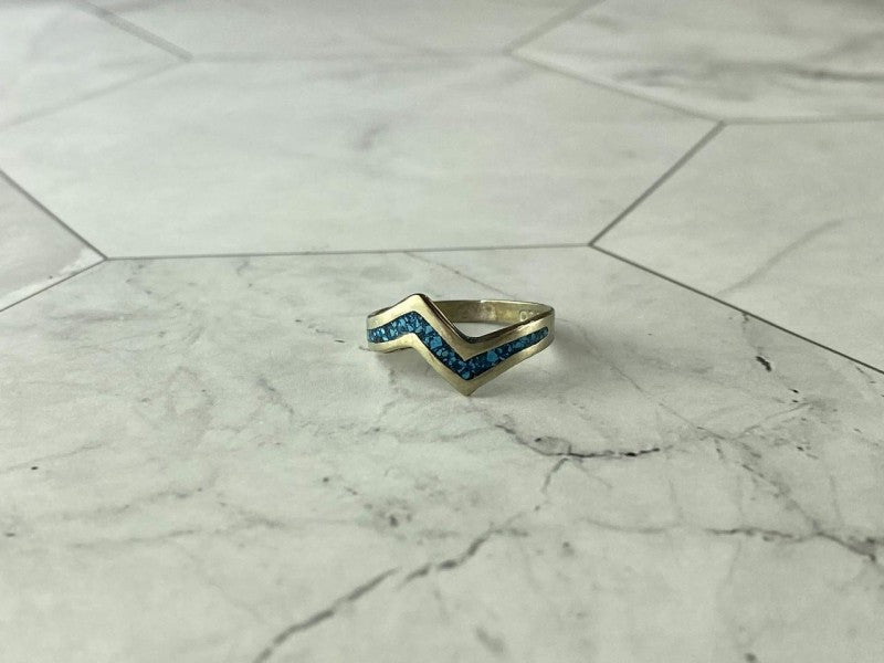 Vintage 925 Sterling Silver Malachite Mosaic Ring Size 6