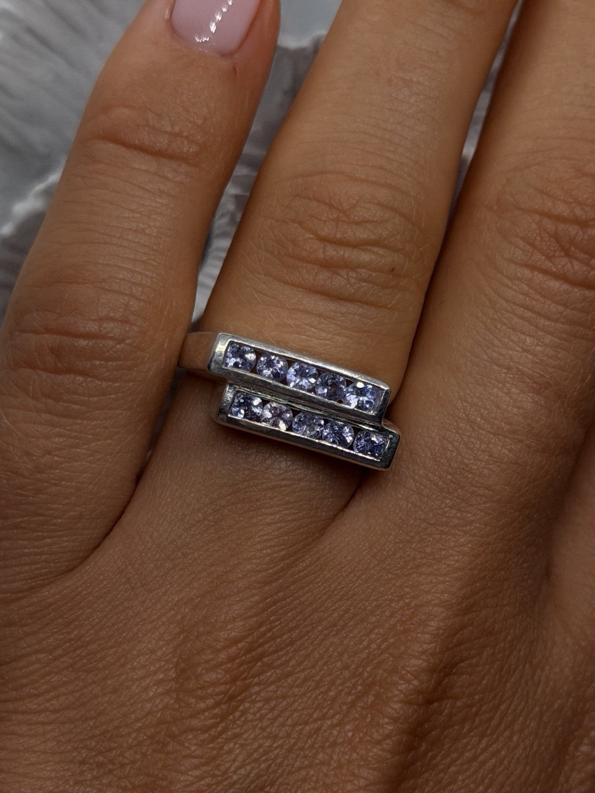 Channel Set Violet Iolite 925 Sterling Silver Ring Size 7