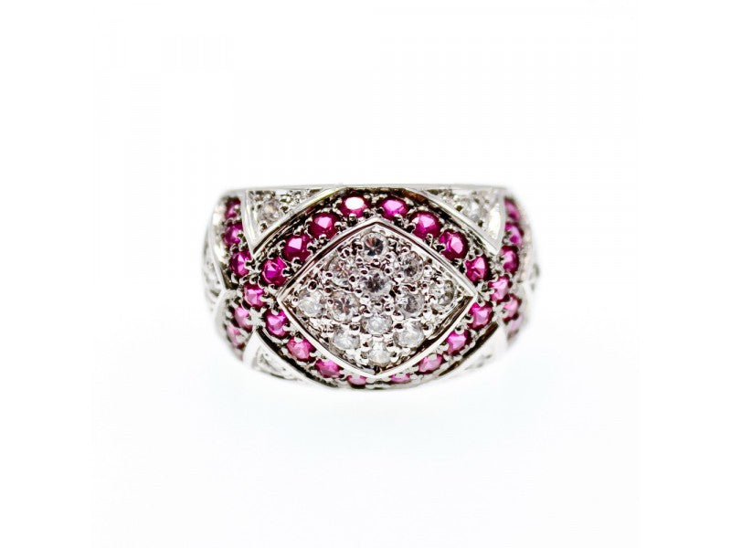 925 Sterling Silver White and Pink Topaz Ring Size 8
