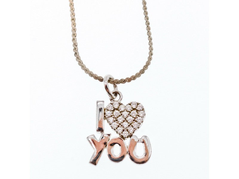925 Sterling Silver CZ "I Love You" ?Hain With Pendant Italy