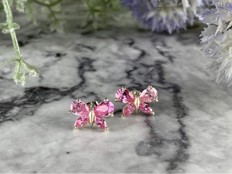 925 Sterling Silver Pink CZ "Butterfly" Stud Earrings Italy
