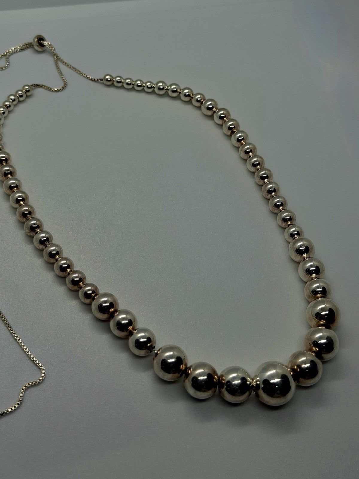 Elegant 925 Sterling Silver Graduated Bead Necklace Adjustable