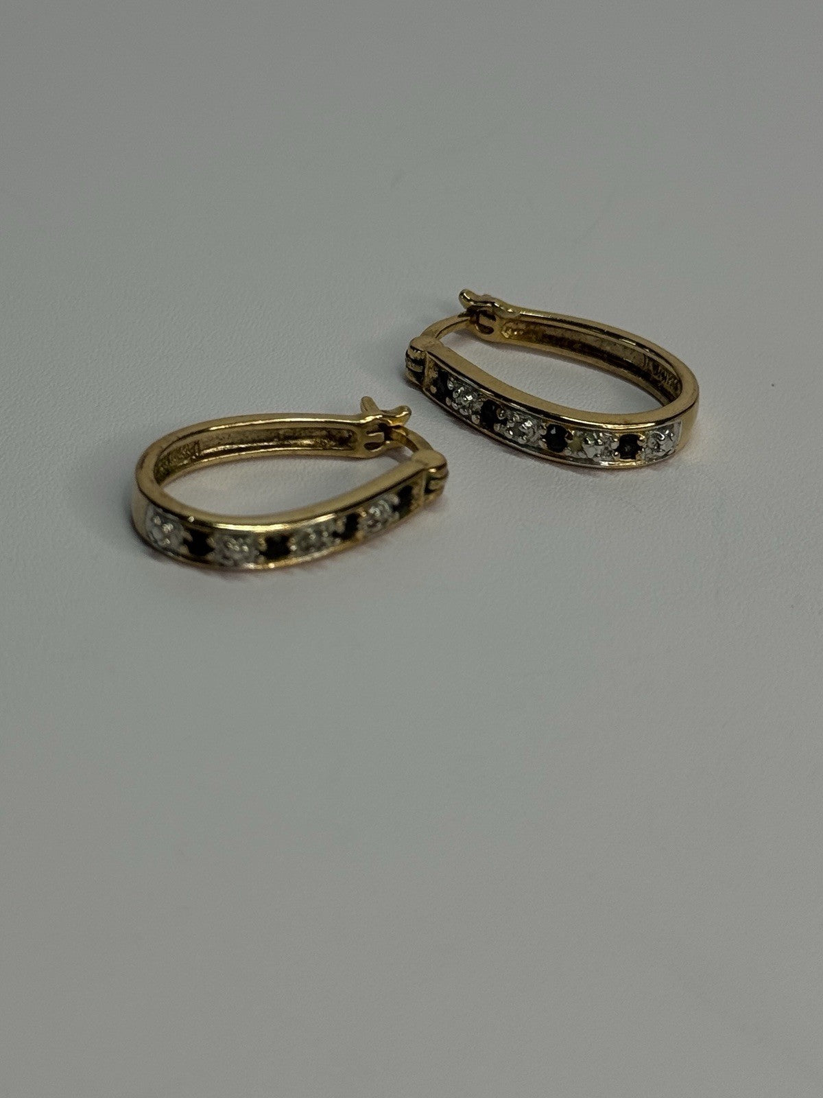 925 Sterling Silver Gold Plated Sapphire & Diamond Earrings Length 0.8 Inch