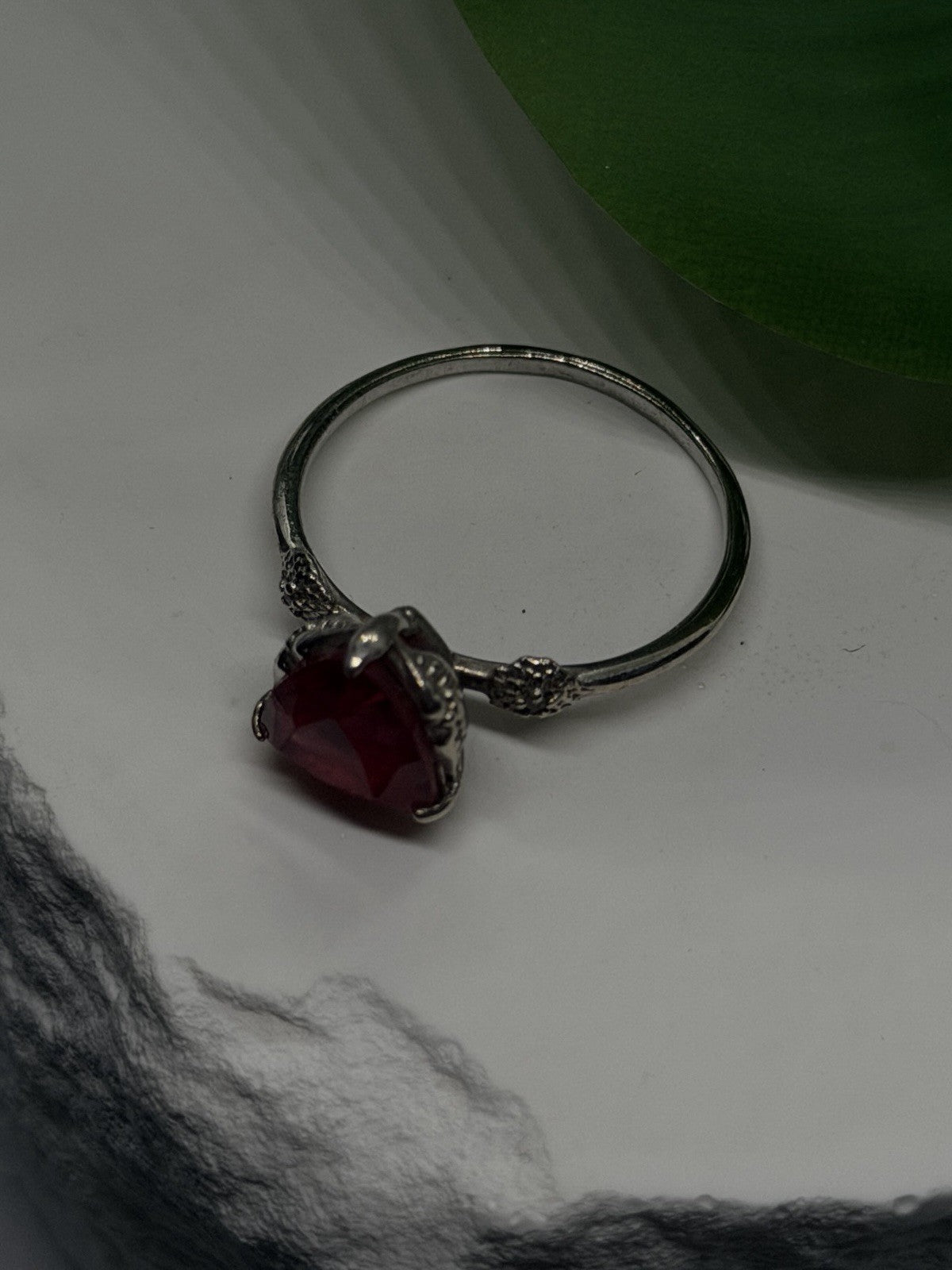 925 Sterling Silver Scarlet Trillion Cut Ruby Ring Size 8