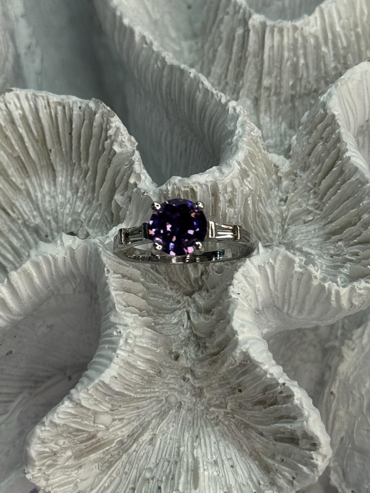 925 Sterling Silver Purple & White Spinel Ring Size 6.5