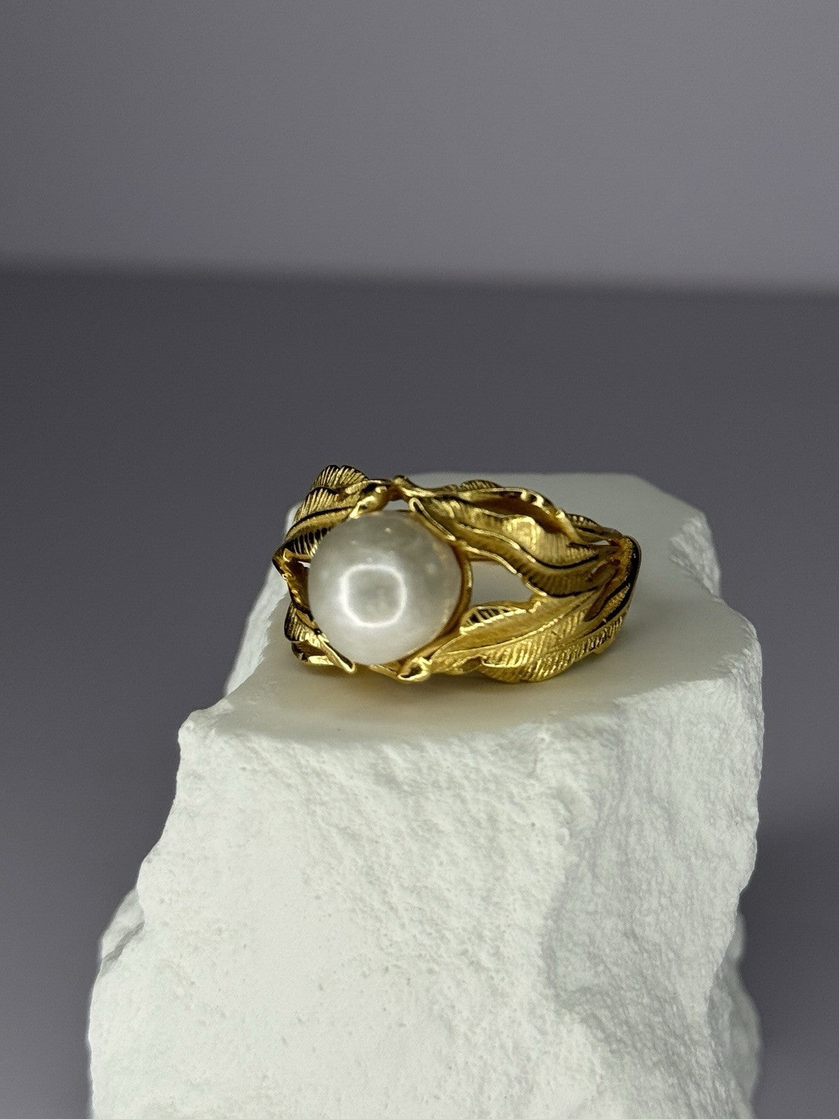 925 Sterling Silver Gold Plated Pearl Ring Size Adjustable