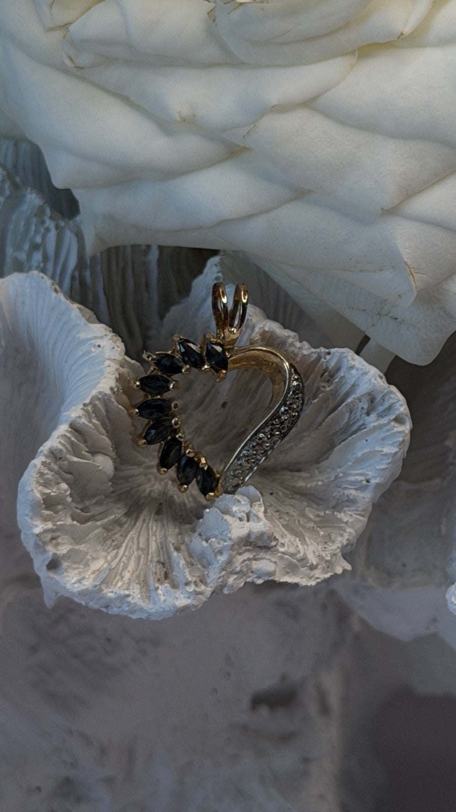 925 Sterling Silver Gold Plated Heart Blue Sapphire & Diamond Pendant