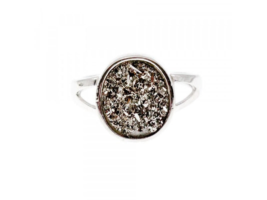 925 Sterling Silver Druzy Pyrite Ring Size 10.5