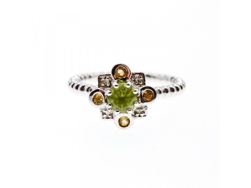 925 Sterling Silver Peridot, Citrine & White Sapphire Ring Size 7