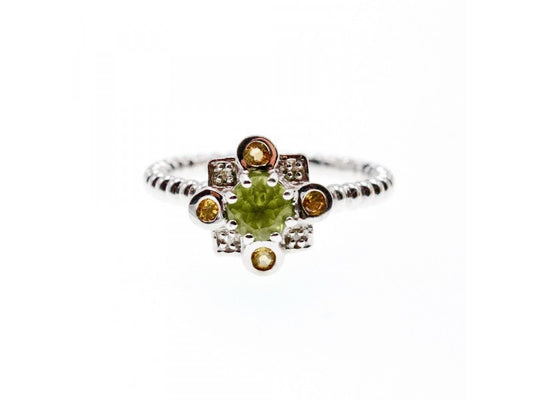 925 Sterling Silver Peridot, Citrine & White Sapphire Ring Size 7