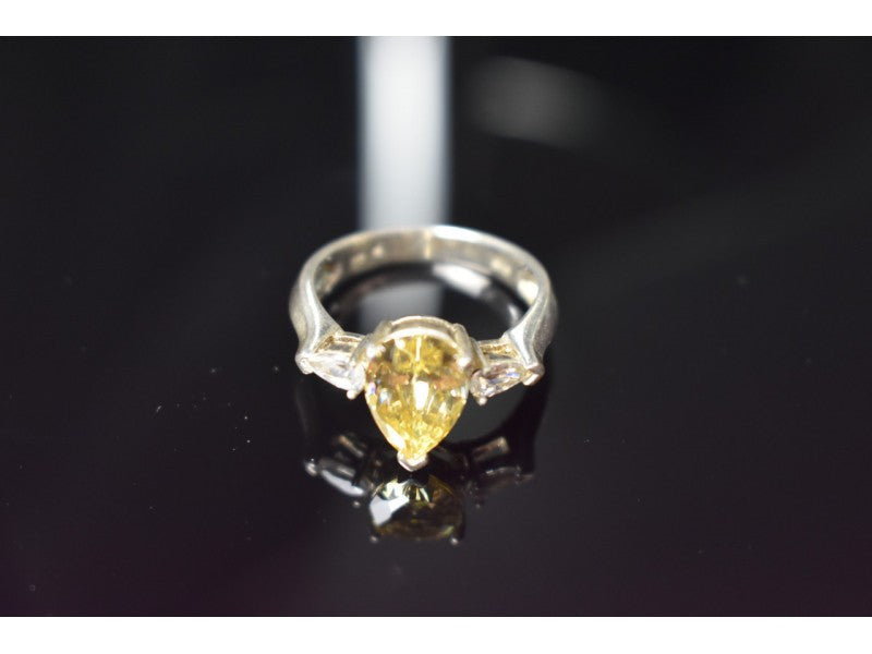 925 Sterling Silver Yellow CZ Ring Size 10.5