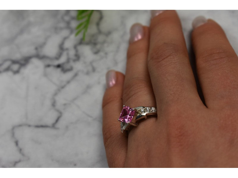 925 Sterling Silver Pink & White CZ Ring Size 6