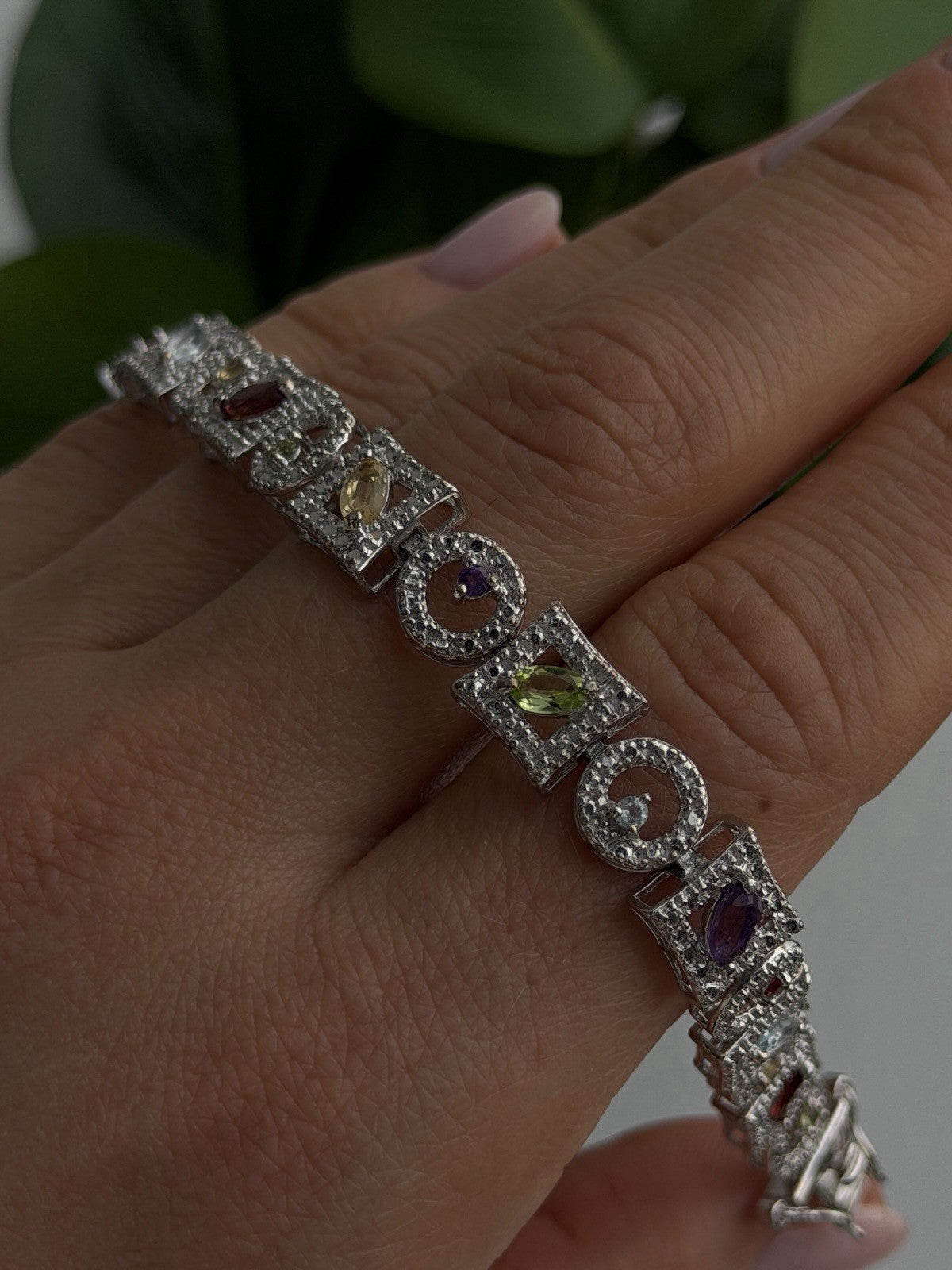 925 Sterling Silver Garnet Topaz Amethyst Peridot Citrine Bracelet 7.5
