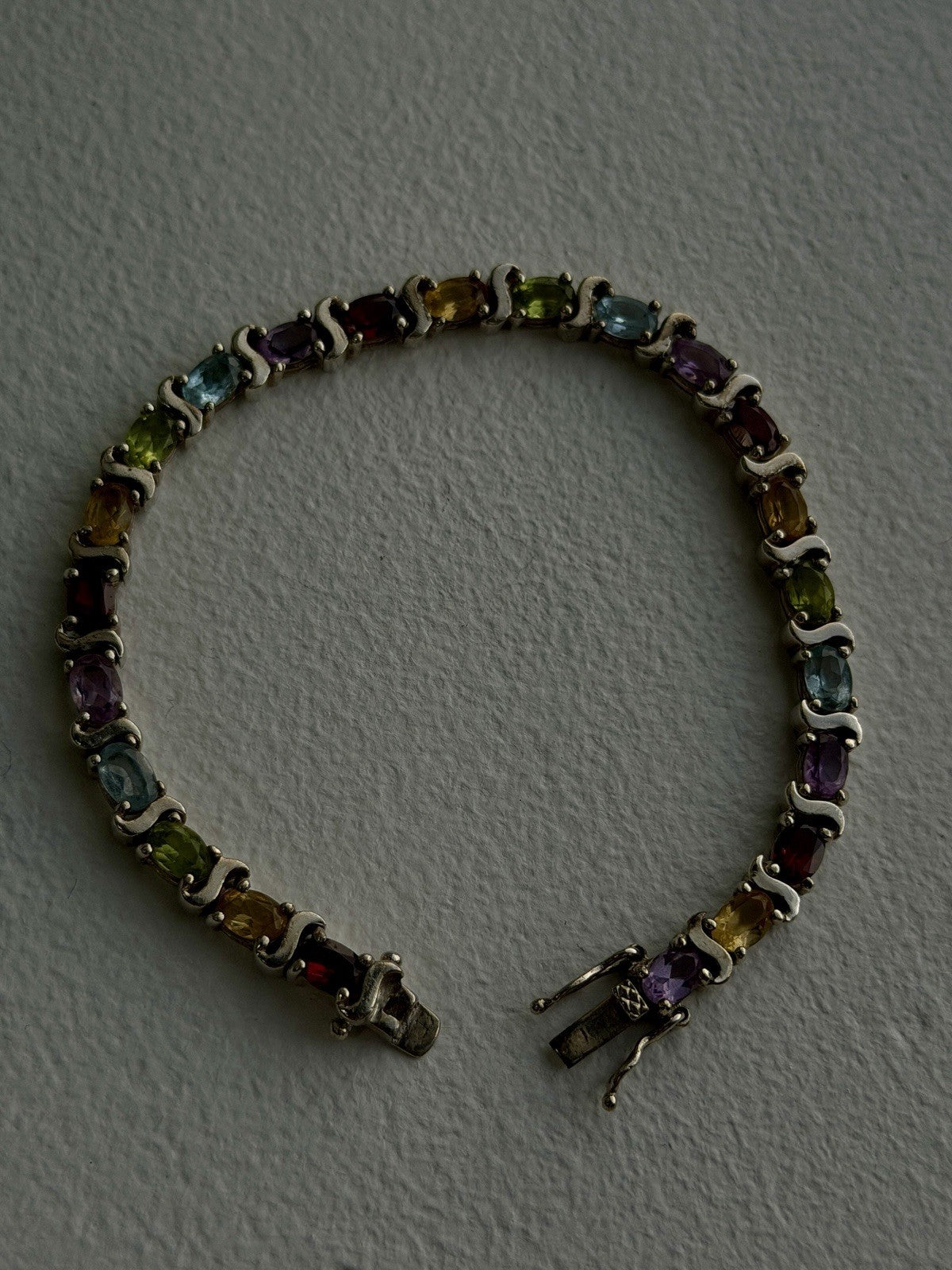 925 Sterling Silver Amethyst Citrine Garnet Topaz Peridot Bracelet 7.5