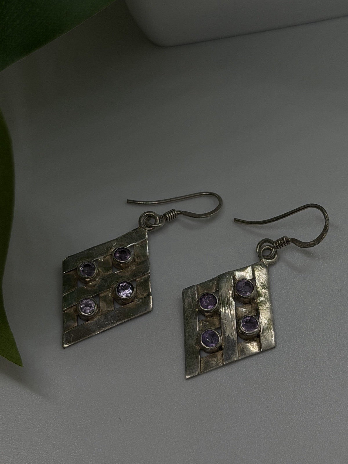 Beautiful Vintage 925 Sterling Silver Amethyst Earrings