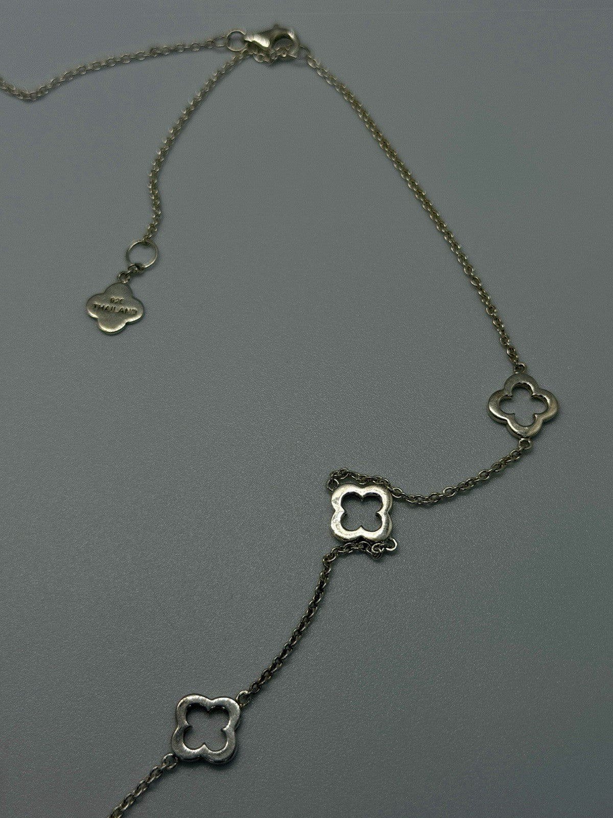Heidi Klum 925 Sterling Silver Heart Locket Quatrefoil Clover Station Necklace