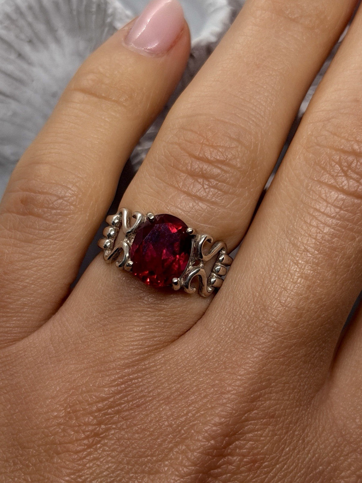 Vintage 925 Sterling Silver Ring Deep Pink Topaz Size 6