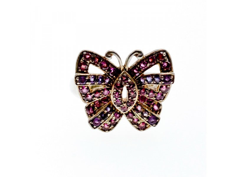 925 Sterling Silver Iolite & Pink Topaz "Butterfly" Ring Size 8