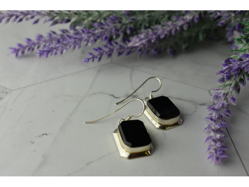925 Sterling Silver Black Nephrite Earrings