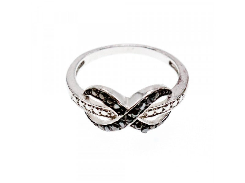 925 White & Blackened Sterling Silver Ring Size 7