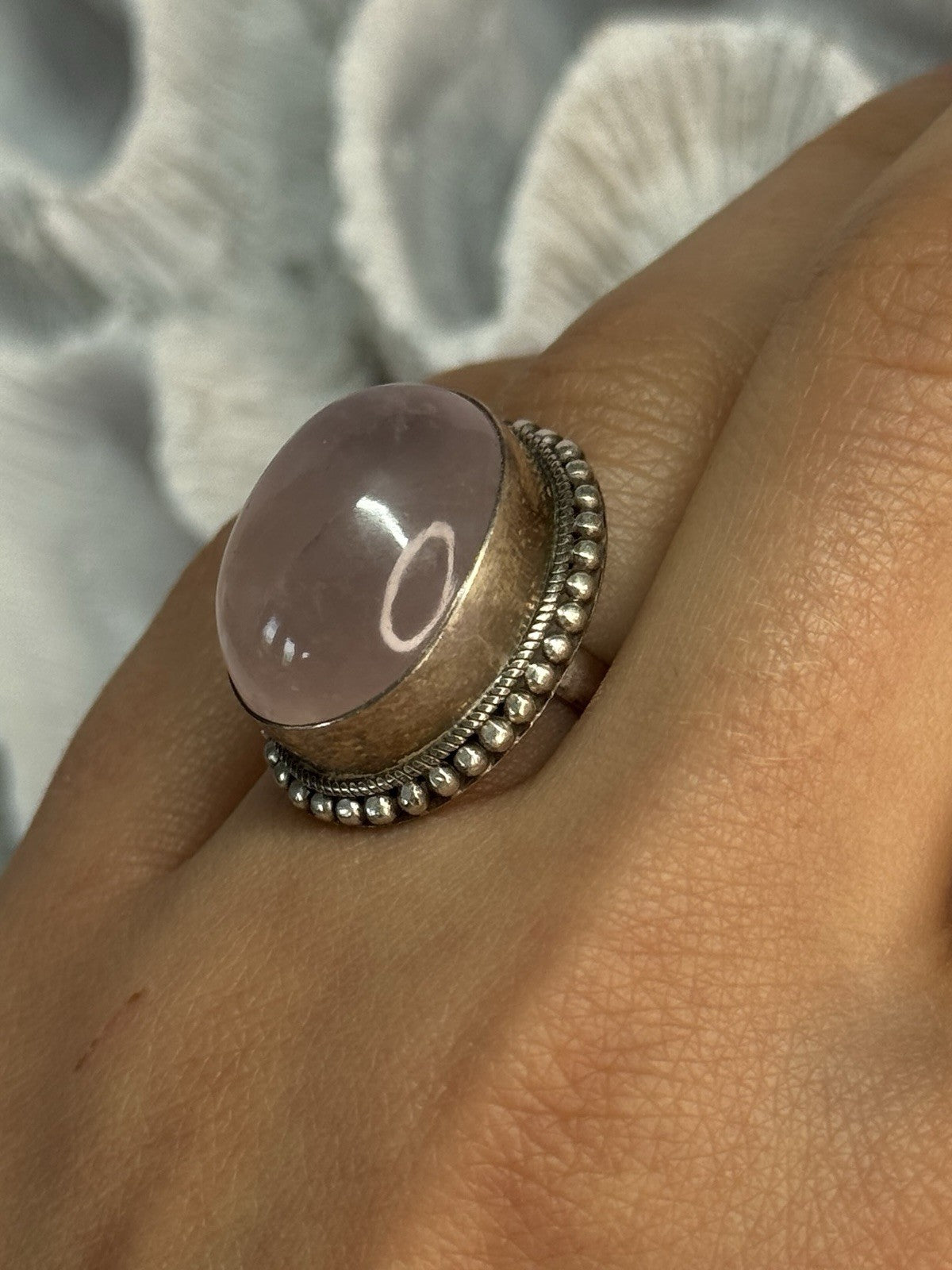 Beautiful Vintage 925 Sterling Silver Morganite Ring Size 5.5