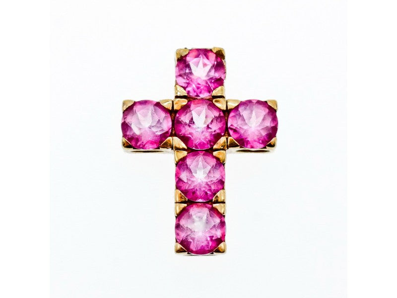 925 Sterling Silver Gold Plated Pink Topaz Cross Pendant