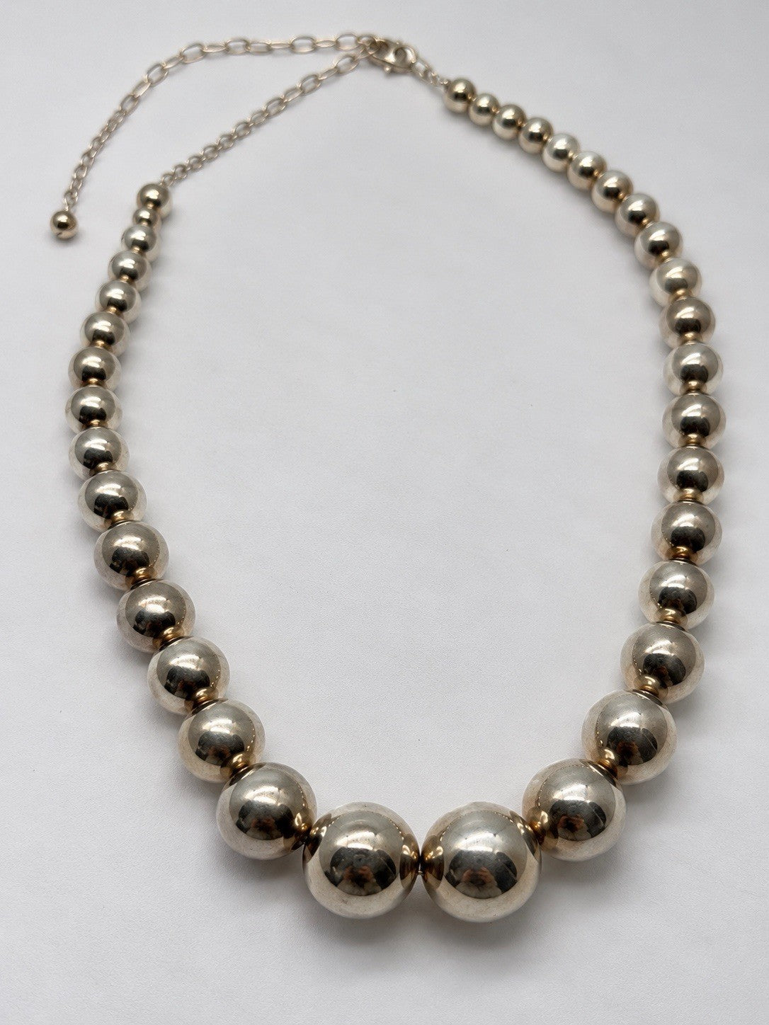Elegant 925 Sterling Silver Graduated Bead Necklace Adjustable