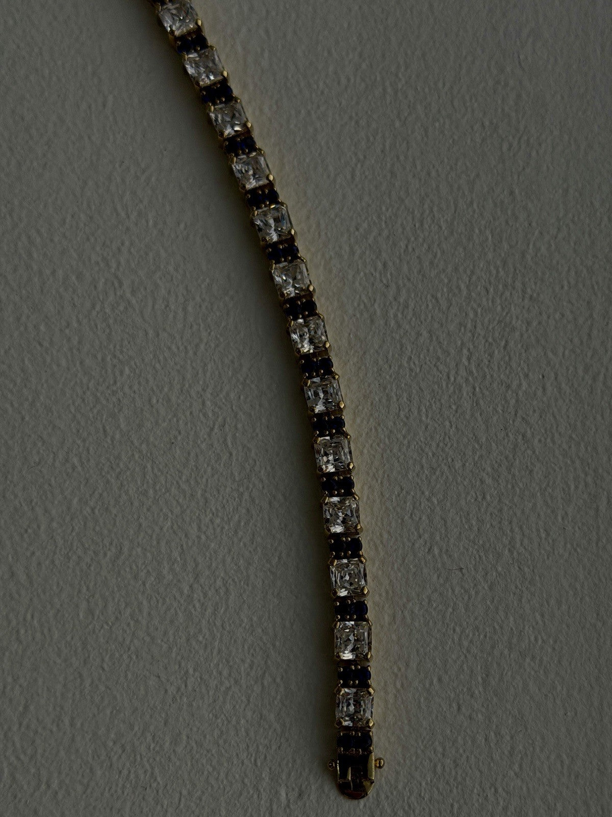 925 Sterling Silver Gold Plated White Colorless & Blue Cz Bracelet 7.5